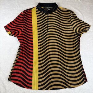 Jamie Sadock Top Womens L Multicolor Stripe Textured 1/4 Zip Raw Hem Tennis Golf